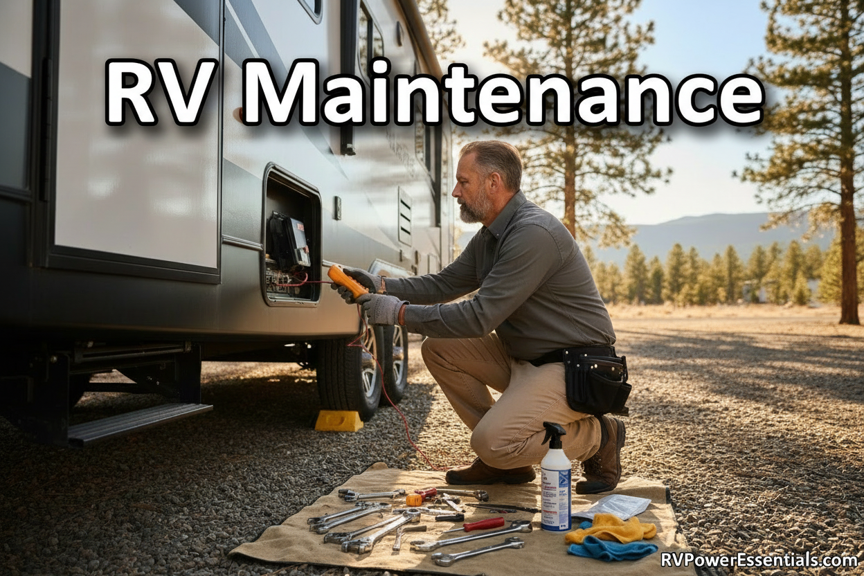 man performing general maintenance on a camper rv