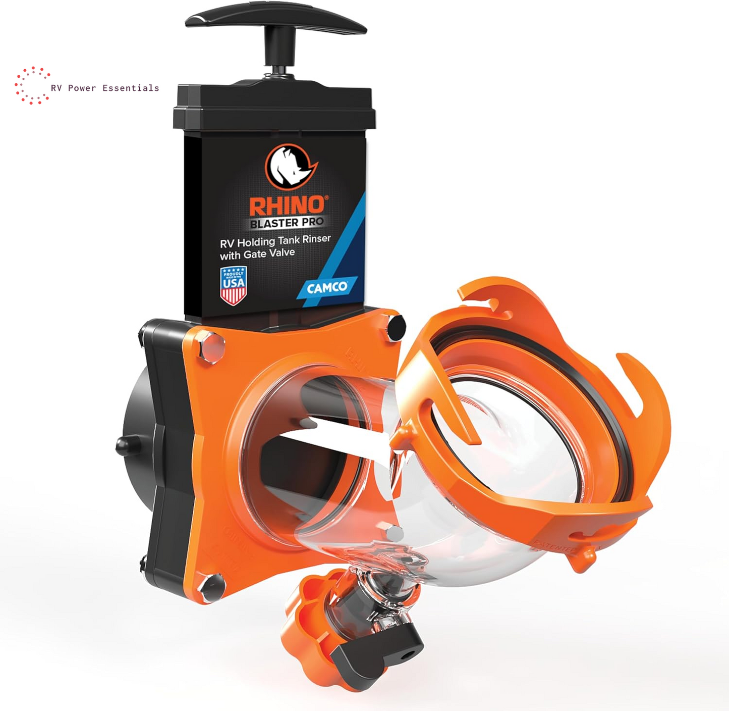 Camco Rhino Blaster RV Tank Rinser w/ Backflow Preventer | Deep-Clean Your RV Waste Tank & Eliminate Odors Fast | Premium Camper Sewer Maintenance Tool 