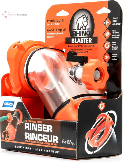 Camco Rhino Blaster RV Tank Rinser w/ Backflow Preventer | Deep-Clean Your RV Waste Tank & Eliminate Odors Fast | Premium Camper Sewer Maintenance Tool 