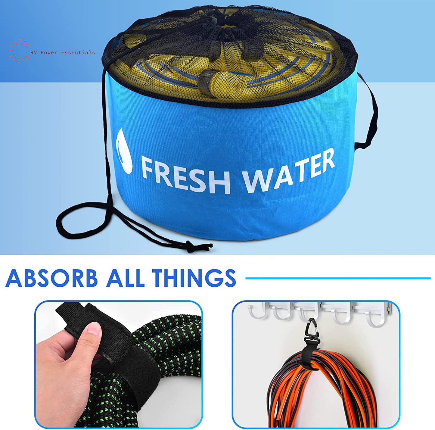 ERKOON 4-Pack Waterproof RV Hose Storage Bags — For Sewer, Fresh Water, Accessories & Power Cords
