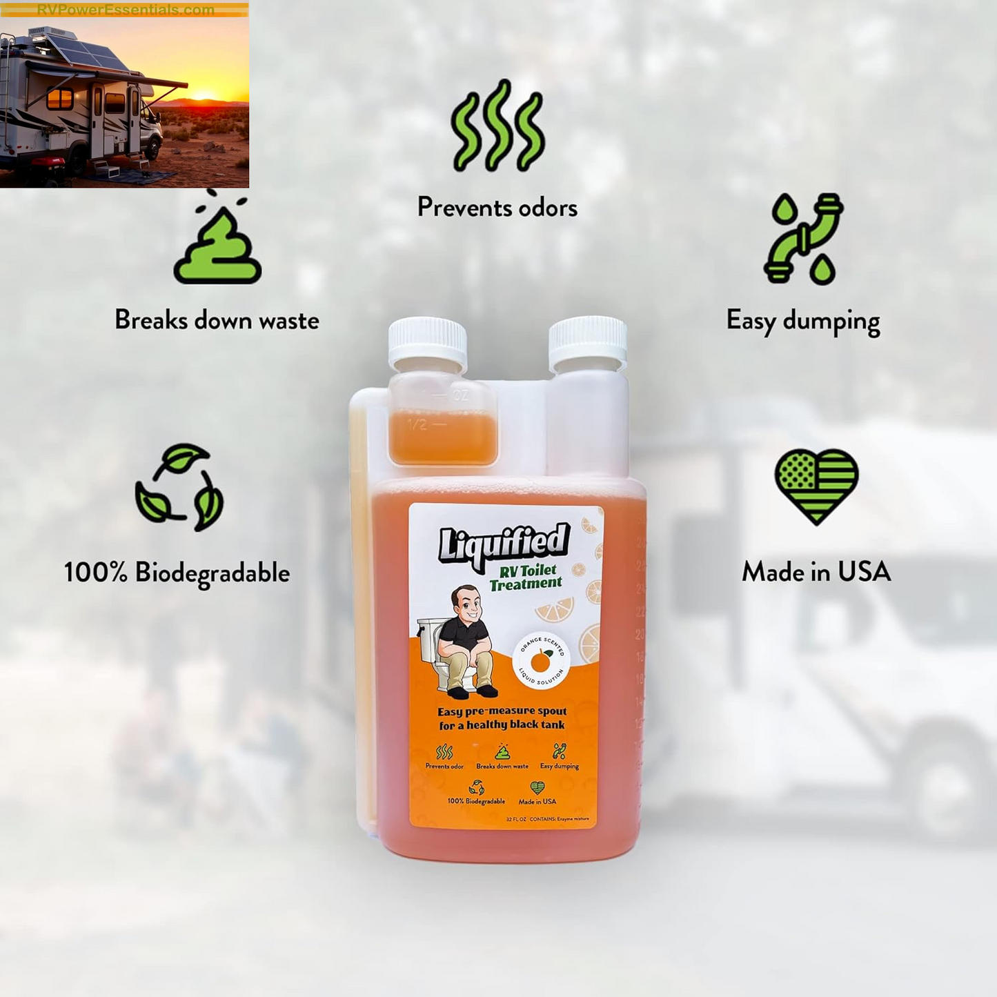 Liquified RV Toilet Treatment - Black Holding Tank Digester - Odor Eliminator - Orange Scent - Matts RV Reviews (Orange, 16Oz)