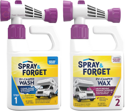 Spray & Forget RV & Camper Wash + Wax Combo | 2-Pack (1 Qt Each) Ready-to-Use Hose-End System | Cleans, Shines & Protects Your RV Exterior with Effortless Application