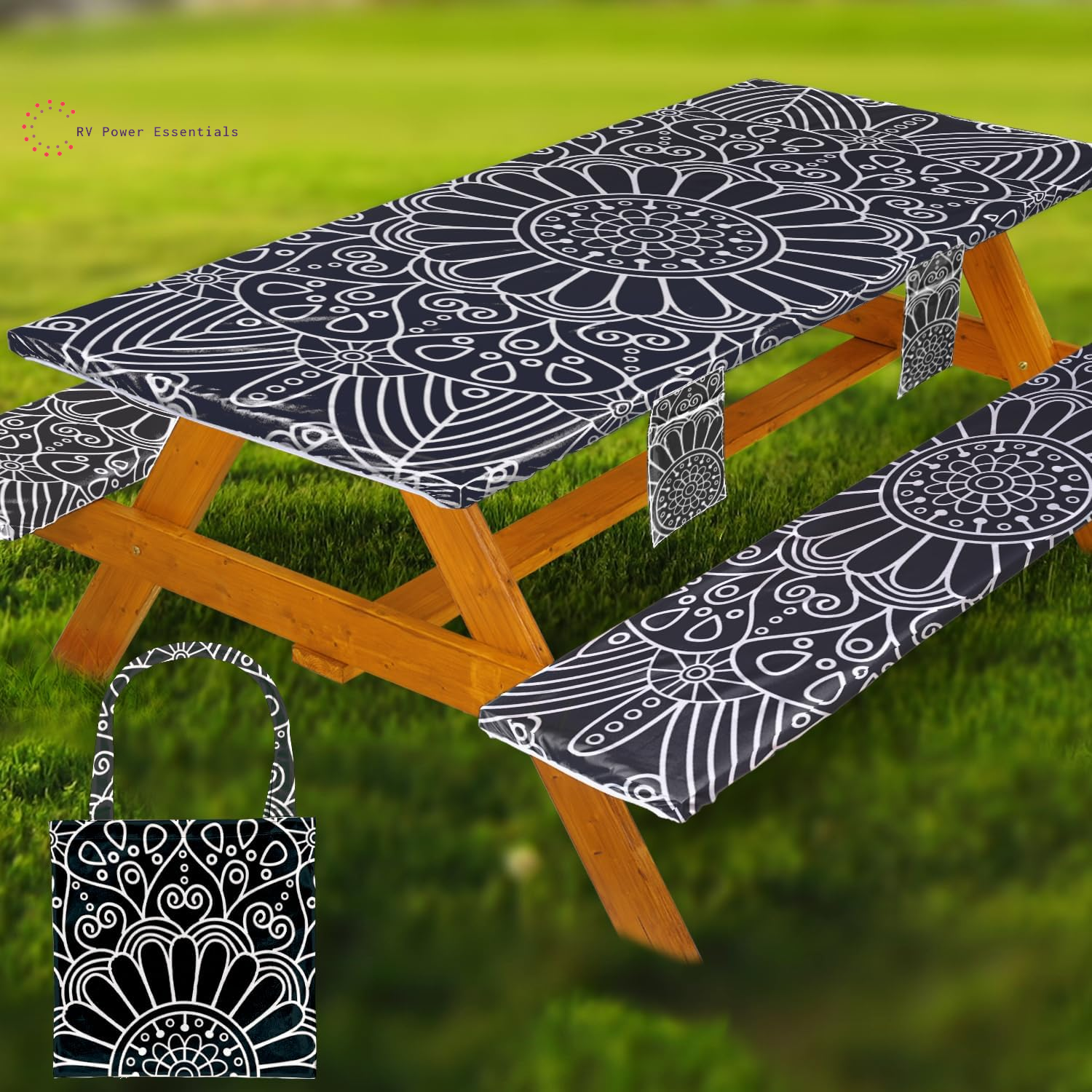 Fitted Waterproof Vinyl Picnic Table & Bench Cover Set – Elastic Edge, Spill-Proof, Easy-Clean Design | Perfect for RV Trips, Camping, Tailgates & Outdoor Adventures