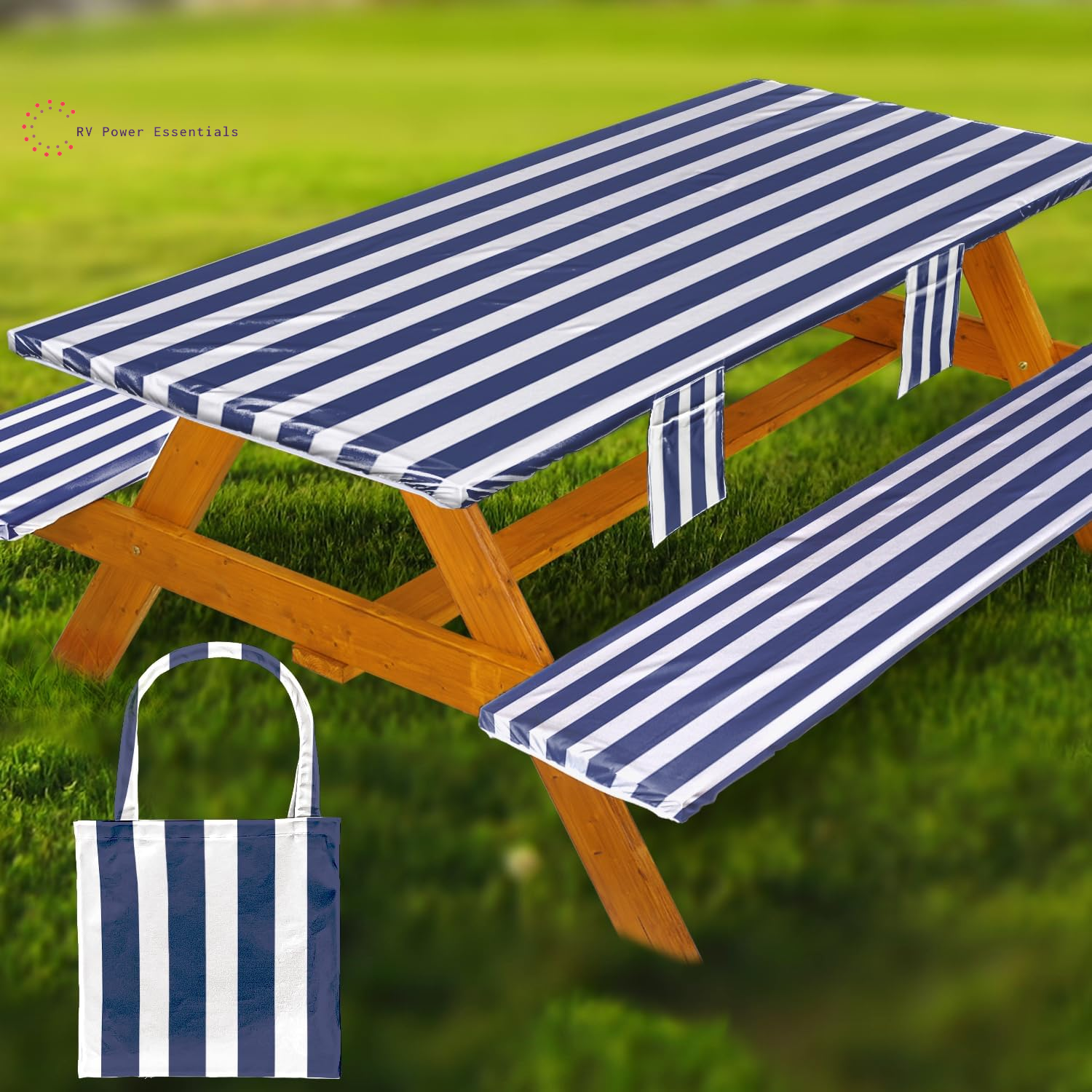 Fitted Waterproof Vinyl Picnic Table & Bench Cover Set – Elastic Edge, Spill-Proof, Easy-Clean Design | Perfect for RV Trips, Camping, Tailgates & Outdoor Adventures