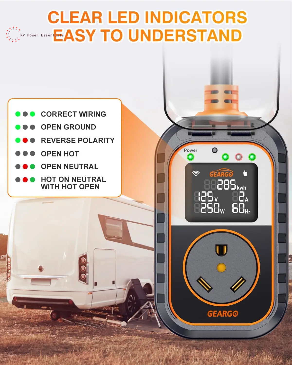 2026 New-Gen RV Surge Protector 30 Amp with Bluetooth & APP, 15000J Circuit Analyzer with Large LED Screen, Real-Time Monitoring, IP68 Waterproof with Protective Cover for RV Camper Travel Trailer
