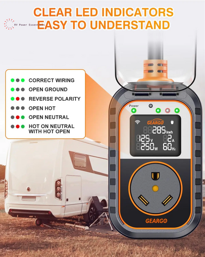 2026 New-Gen RV Surge Protector 30 Amp with Bluetooth & APP, 15000J Circuit Analyzer with Large LED Screen, Real-Time Monitoring, IP68 Waterproof with Protective Cover for RV Camper Travel Trailer