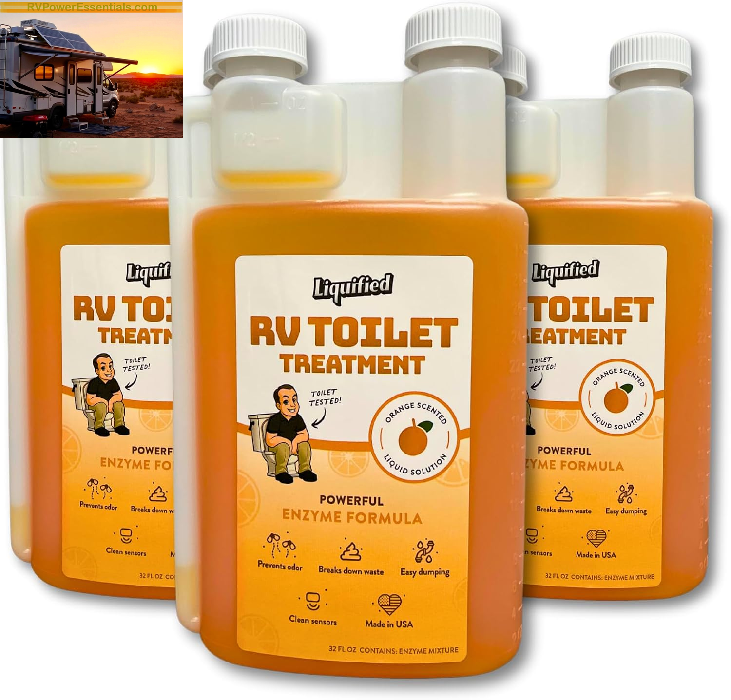 Liquified RV Toilet Treatment - Black Holding Tank Digester - Odor Eliminator - Orange Scent - Matts RV Reviews (Orange, 16Oz)