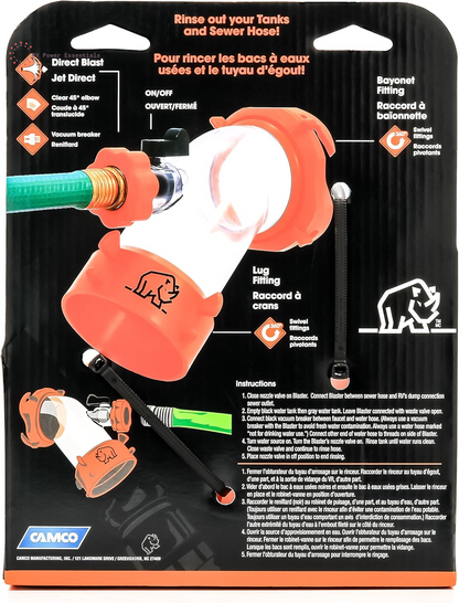 Camco Rhino Blaster RV Tank Rinser w/ Backflow Preventer | Deep-Clean Your RV Waste Tank & Eliminate Odors Fast | Premium Camper Sewer Maintenance Tool 