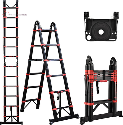 Telescoping Ladder, Soctone 12.5 FT Aluminum Lightweight Extension Ladder with 2 Triangle Stabilizers, Heavy Duty 330Lbs Max Capacity, Multi-Purpose Collapsible Ladder for RV or Outdoor Work