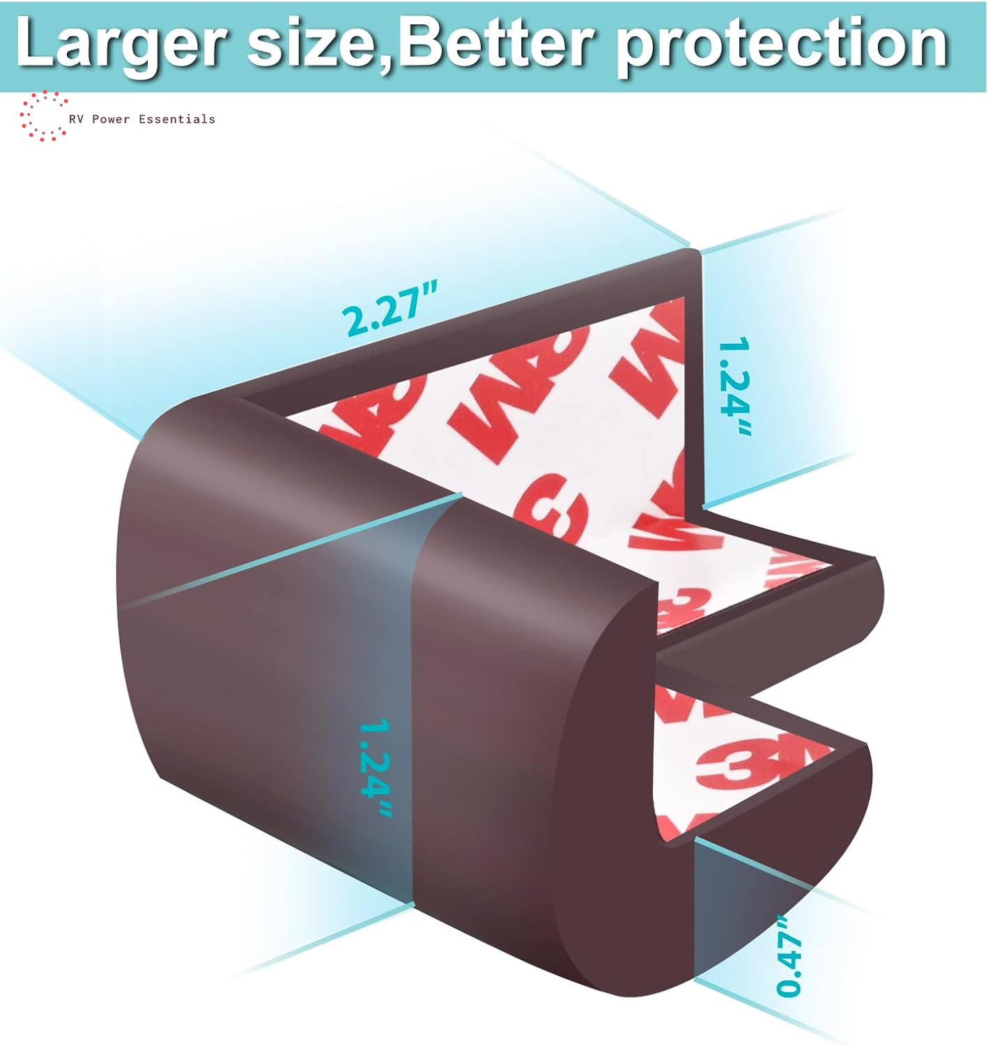 12 Pack Soft Corner Protector Baby Proofing Edge and Corner Guards - Pre-Taped Safety Rubber Corner Covers for Furniture, Fireplace, Stair, Cabinet (Brown) - RV Power Essentials