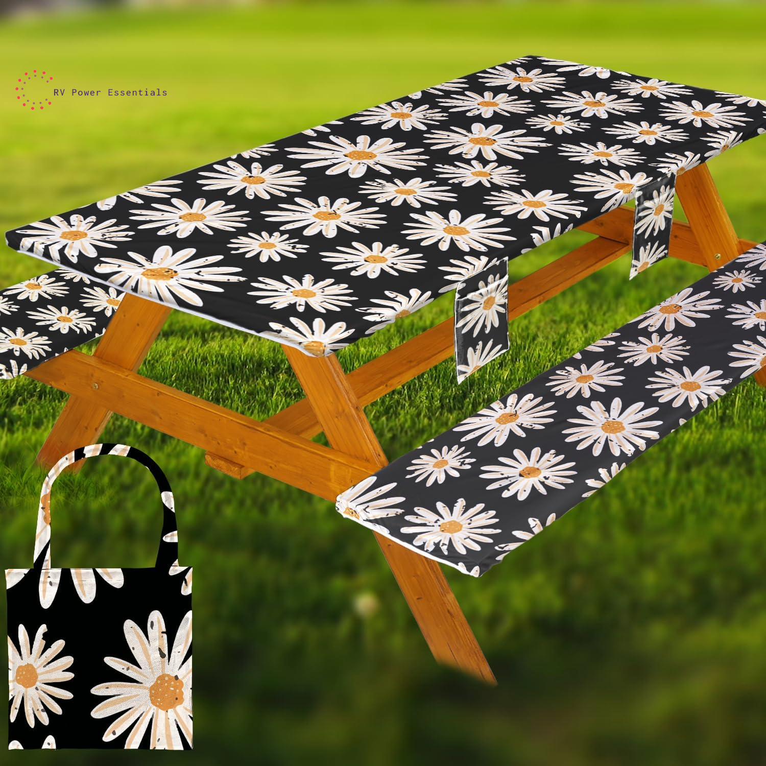 Fitted Waterproof Vinyl Picnic Table & Bench Cover Set – Elastic Edge, Spill-Proof, Easy-Clean Design | Perfect for RV Trips, Camping, Tailgates & Outdoor Adventures