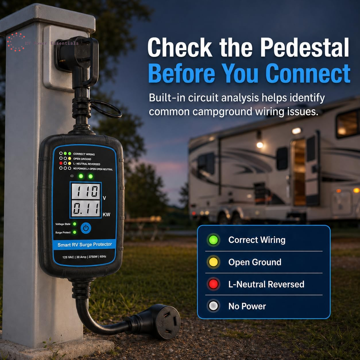 RV Surge Protector 30A or 50A with LED Circuit Analyzer — Bluetooth Smart App Option