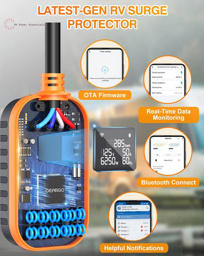 2026 First RV Surge Protectors 50 Amp with App Control & Smart LED Display,Smart 50 Amp RV Surge Protector with Real Time KWH, Voltage Monitor, 18000 Joules LED Display Circuit Analyzer for Camper