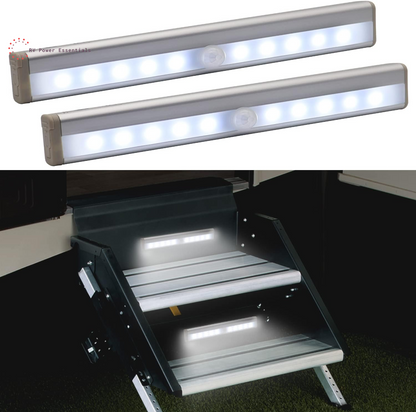 Motion Activated RV Step Lights – 10 LED Battery-Operated Motion Sensor Light Bar for Motorhomes, Travel Trailers & Campers (2 Pack)