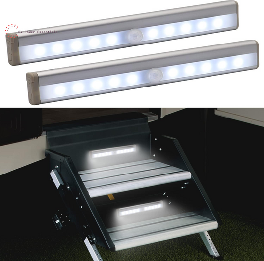 Motion Activated RV Step Lights – 10 LED Battery-Operated Motion Sensor Light Bar for Motorhomes, Travel Trailers & Campers (2 Pack)