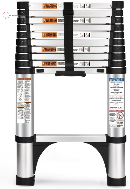 Telescoping Ladder, Soctone 12.5 FT Aluminum Lightweight Extension Ladder with 2 Triangle Stabilizers, Heavy Duty 330Lbs Max Capacity, Multi-Purpose Collapsible Ladder for RV or Outdoor Work