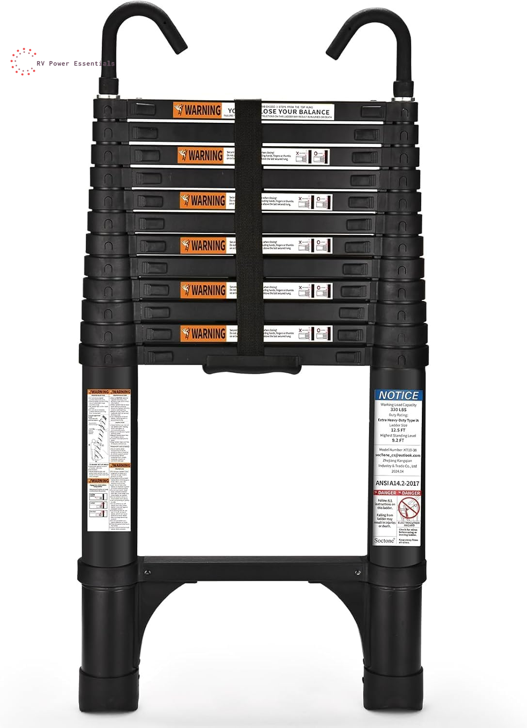 Telescoping Ladder, Soctone 12.5 FT Aluminum Lightweight Extension Ladder with 2 Triangle Stabilizers, Heavy Duty 330Lbs Max Capacity, Multi-Purpose Collapsible Ladder for RV or Outdoor Work