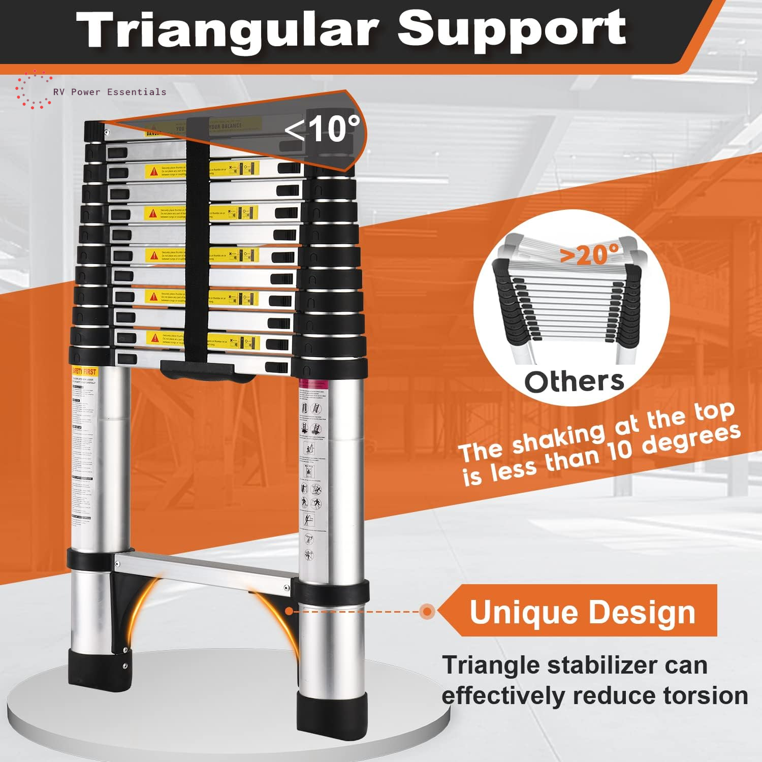Telescoping Ladder, Soctone 12.5 FT Aluminum Lightweight Extension Ladder with 2 Triangle Stabilizers, Heavy Duty 330Lbs Max Capacity, Multi-Purpose Collapsible Ladder for RV or Outdoor Work