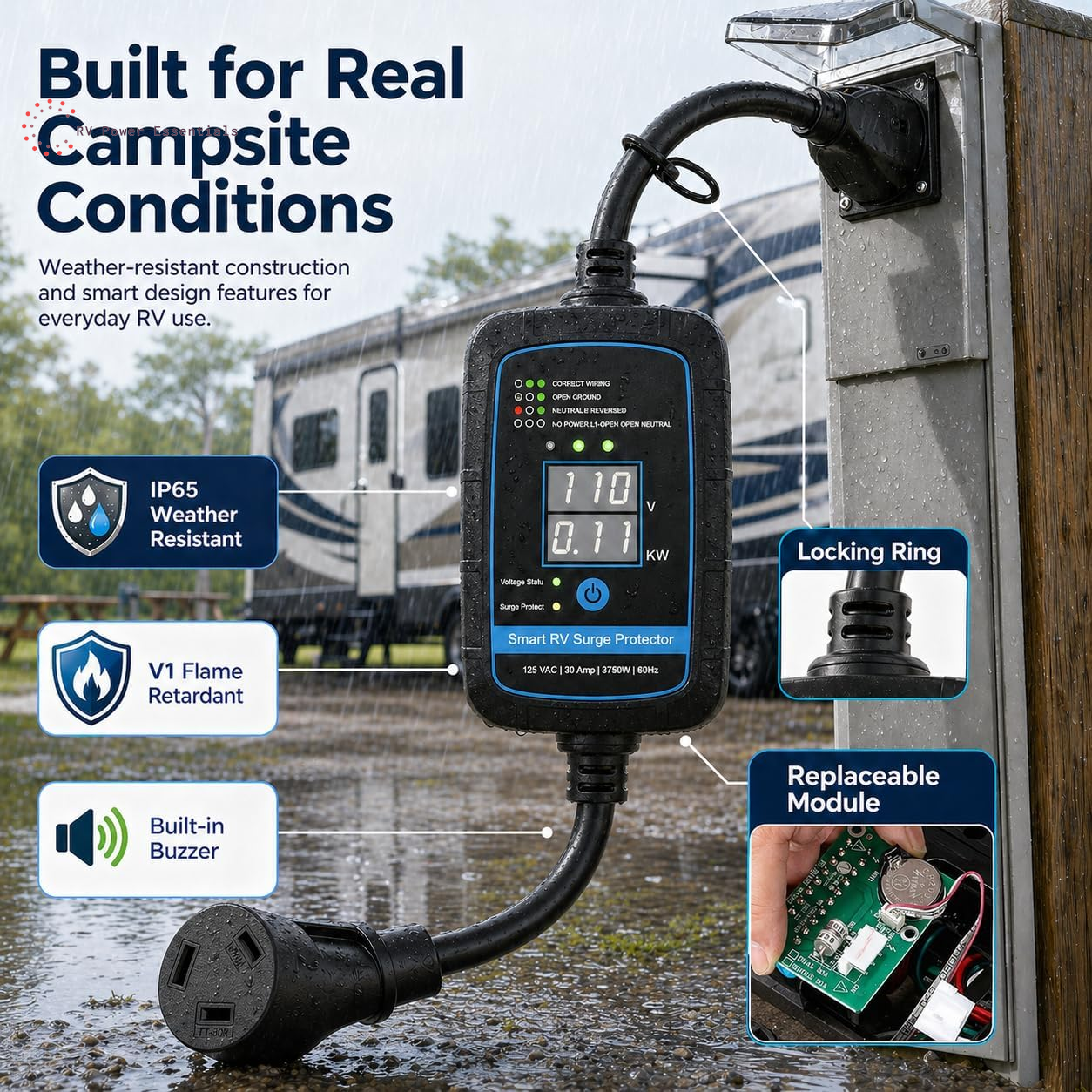 RV Surge Protector 30A or 50A with LED Circuit Analyzer — Bluetooth Smart App Option