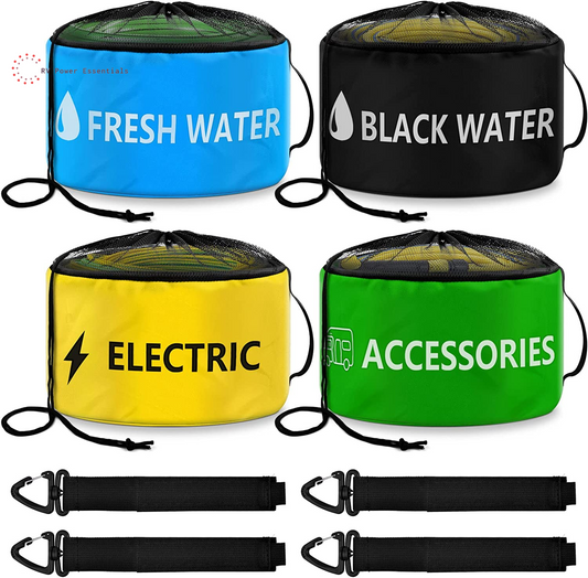 ERKOON 4-Pack Waterproof RV Hose Storage Bags — For Sewer, Fresh Water, Accessories & Power Cords