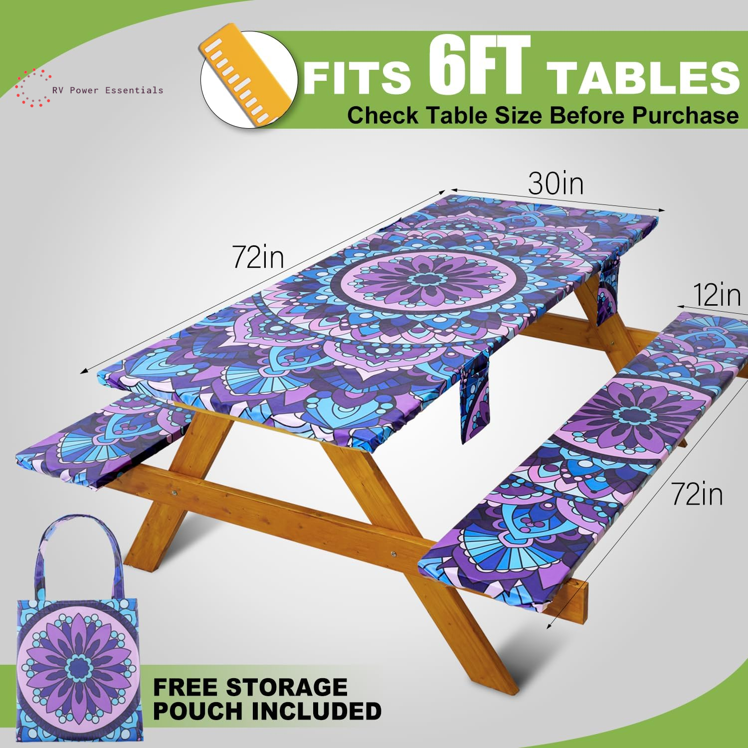 Fitted Waterproof Vinyl Picnic Table & Bench Cover Set – Elastic Edge, Spill-Proof, Easy-Clean Design | Perfect for RV Trips, Camping, Tailgates & Outdoor Adventures