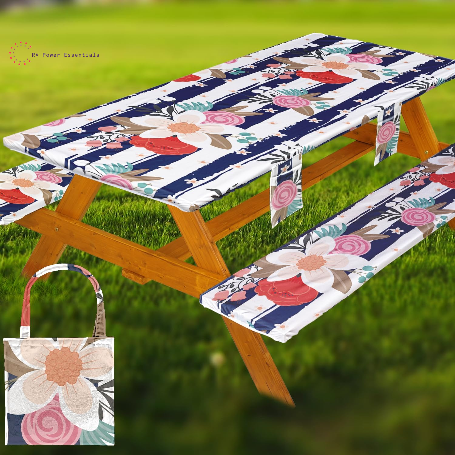 Fitted Waterproof Vinyl Picnic Table & Bench Cover Set – Elastic Edge, Spill-Proof, Easy-Clean Design | Perfect for RV Trips, Camping, Tailgates & Outdoor Adventures