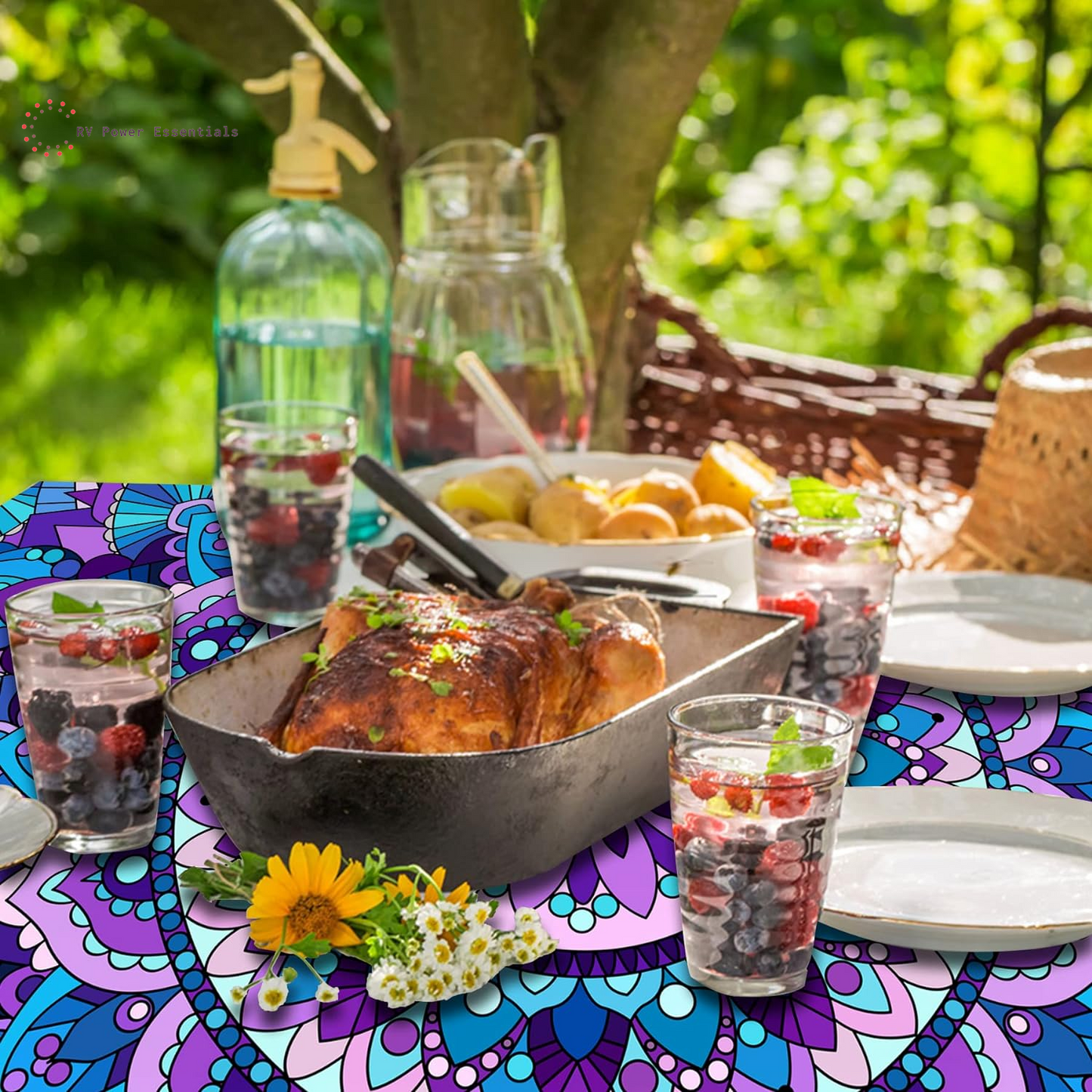 Fitted Waterproof Vinyl Picnic Table & Bench Cover Set – Elastic Edge, Spill-Proof, Easy-Clean Design | Perfect for RV Trips, Camping, Tailgates & Outdoor Adventures