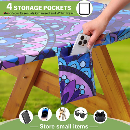 Fitted Waterproof Vinyl Picnic Table & Bench Cover Set – Elastic Edge, Spill-Proof, Easy-Clean Design | Perfect for RV Trips, Camping, Tailgates & Outdoor Adventures