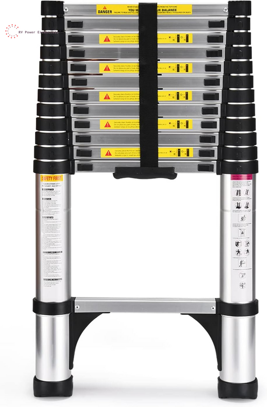Telescoping Ladder, Soctone 12.5 FT Aluminum Lightweight Extension Ladder with 2 Triangle Stabilizers, Heavy Duty 330Lbs Max Capacity, Multi-Purpose Collapsible Ladder for RV or Outdoor Work