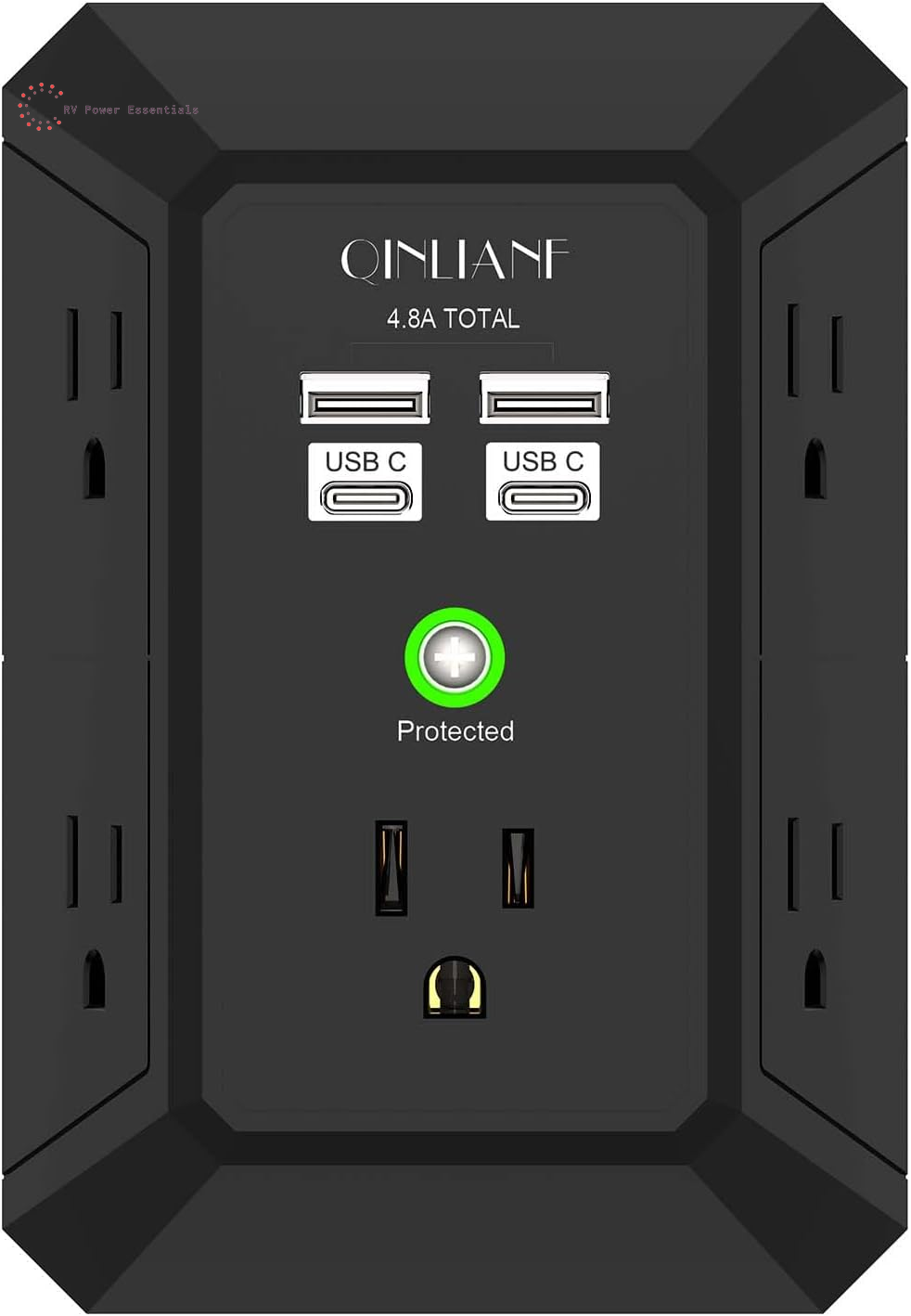 QINLIANF 5-Outlet Surge Protector with 4 USB Ports (4.8A Total), 3-Sided Power Strip, 1680J, Multi Plug Adapter for Home, Travel, Office (3U1C)