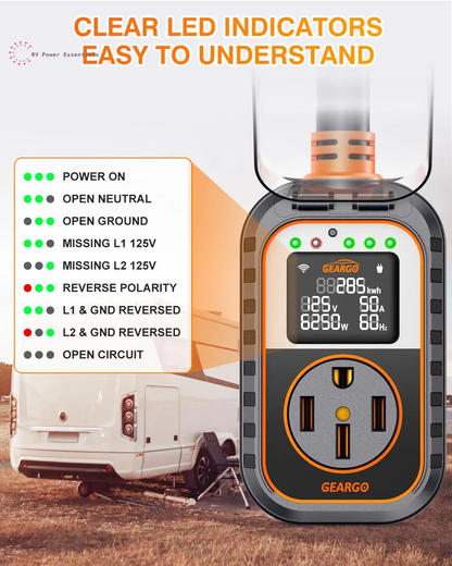 2026 First RV Surge Protectors 50 Amp with App Control & Smart LED Display,Smart 50 Amp RV Surge Protector with Real Time KWH, Voltage Monitor, 18000 Joules LED Display Circuit Analyzer for Camper