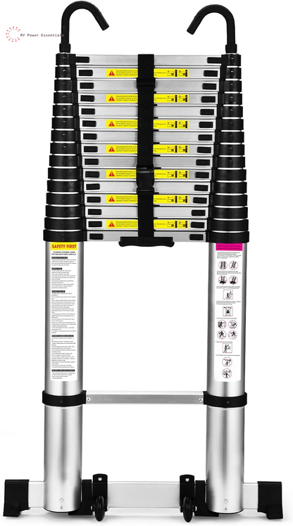 Telescoping Ladder, Soctone 12.5 FT Aluminum Lightweight Extension Ladder with 2 Triangle Stabilizers, Heavy Duty 330Lbs Max Capacity, Multi-Purpose Collapsible Ladder for RV or Outdoor Work