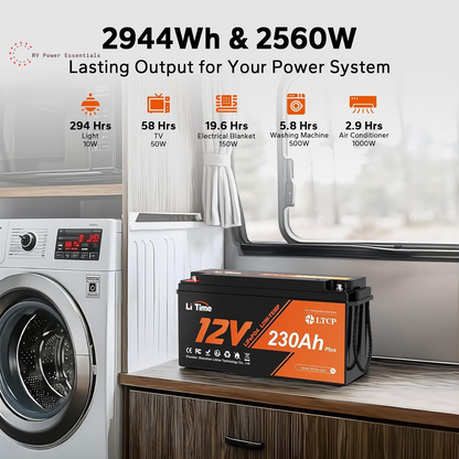 Litime 12V 230Ah LiFePO4 Battery | 4000+ Deep Cycles, Low-Temp Protection, 200A BMS | Backup Power for RVs, Marine, Boats, Trolling Motors & Home Energy