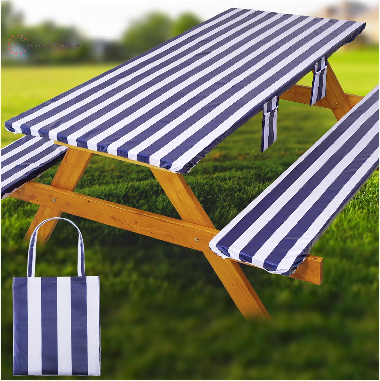 Fitted Waterproof Vinyl Picnic Table & Bench Cover Set – Elastic Edge, Spill-Proof, Easy-Clean Design | Perfect for RV Trips, Camping, Tailgates & Outdoor Adventures