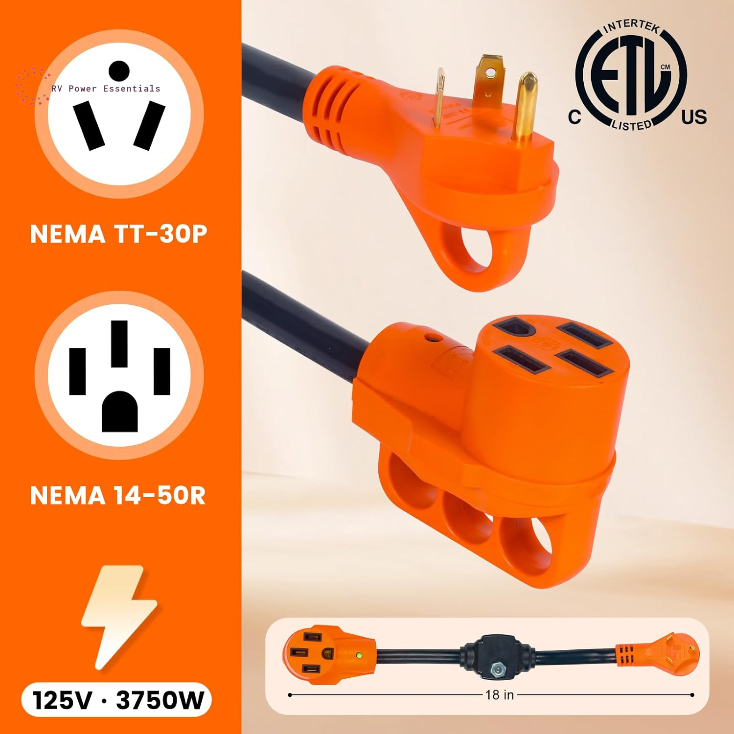 30A to 50A RV Adapter Cord with Circuit Breaker and LED Indicator