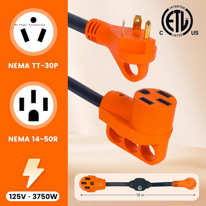 30A to 50A RV Adapter Cord with Circuit Breaker and LED Indicator