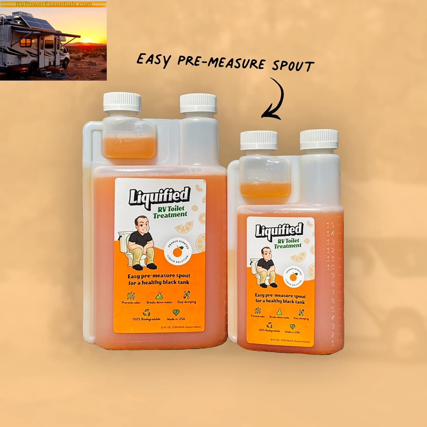 Liquified RV Toilet Treatment - Black Holding Tank Digester - Odor Eliminator - Orange Scent - Matts RV Reviews (Orange, 16Oz)