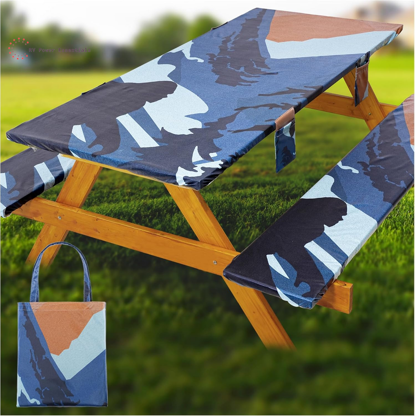 Fitted Waterproof Vinyl Picnic Table & Bench Cover Set – Elastic Edge, Spill-Proof, Easy-Clean Design | Perfect for RV Trips, Camping, Tailgates & Outdoor Adventures