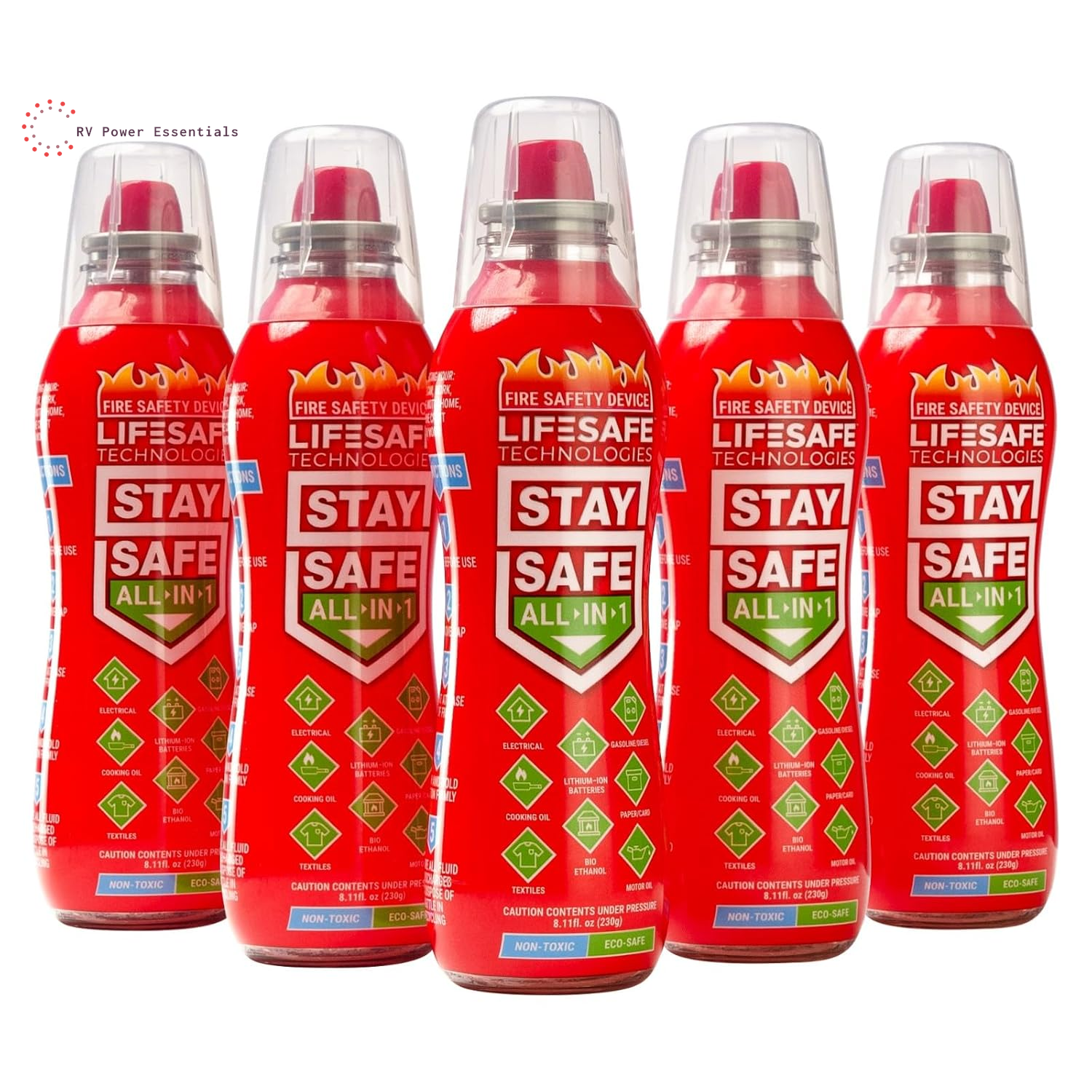 LifeSafe Technologies StaySafe All-In-1 Portable Fire Extinguisher Spray | Compact, Non-Toxic Fire Spray for Home, Kitchen, RV & Garage | Extinguishes 10 Types of Fires Safely