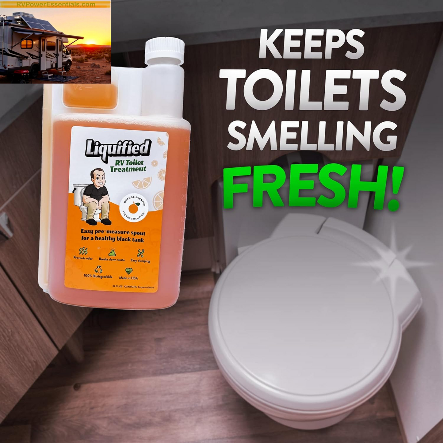 Liquified RV Toilet Treatment - Black Holding Tank Digester - Odor Eliminator - Orange Scent - Matts RV Reviews (Orange, 16Oz)