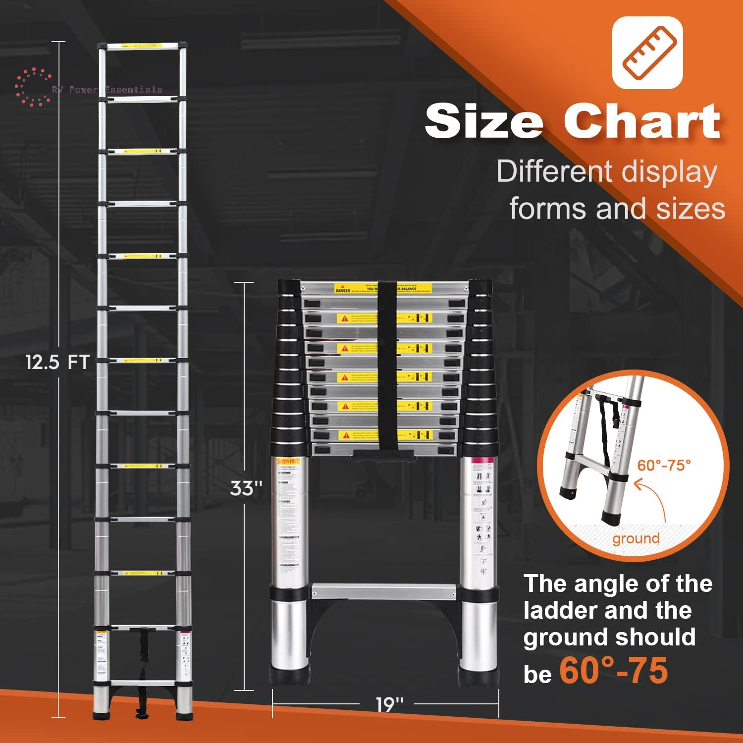 Telescoping Ladder, Soctone 12.5 FT Aluminum Lightweight Extension Ladder with 2 Triangle Stabilizers, Heavy Duty 330Lbs Max Capacity, Multi-Purpose Collapsible Ladder for RV or Outdoor Work