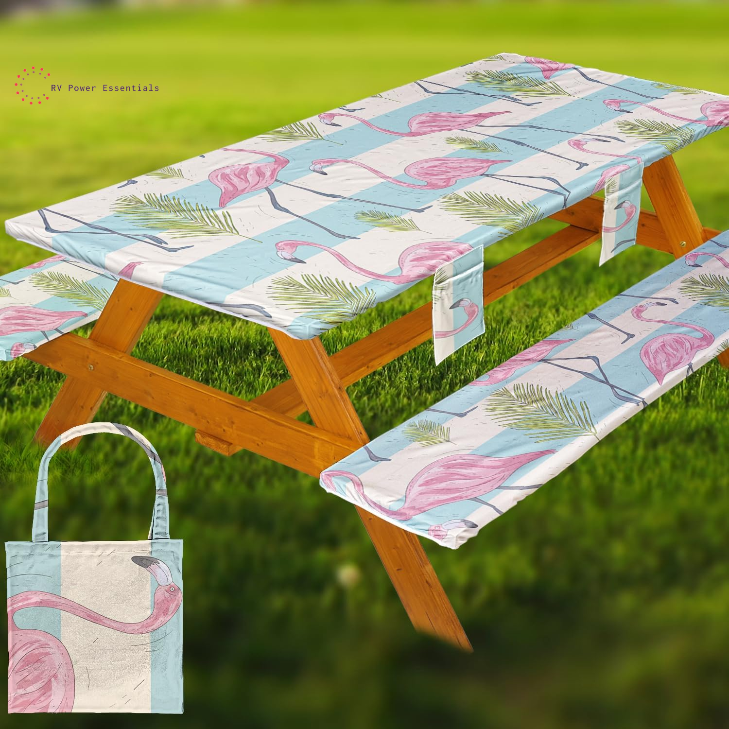 Fitted Waterproof Vinyl Picnic Table & Bench Cover Set – Elastic Edge, Spill-Proof, Easy-Clean Design | Perfect for RV Trips, Camping, Tailgates & Outdoor Adventures