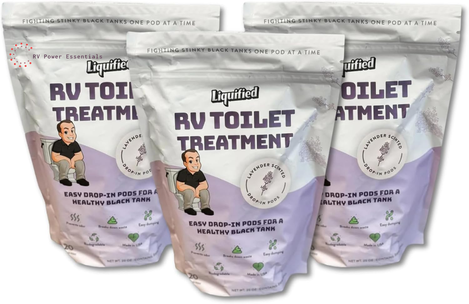 Liquified RV Toilet Treatment Drop-Ins | 60 Orange-Scented Pods | Odor Control & Waste Breakdown | Septic Safe | RV Power Essentials