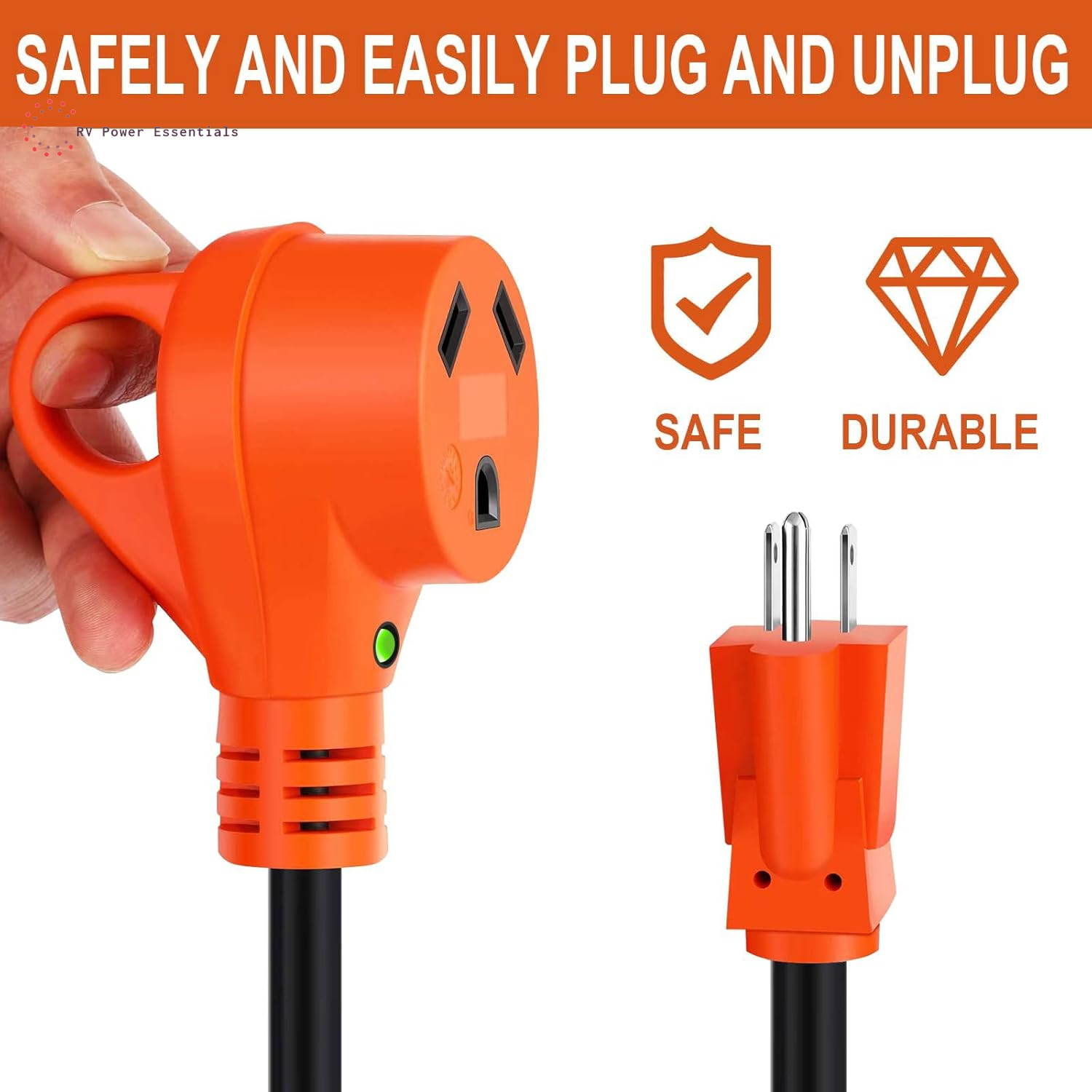 15A Household Plug to 30A RV Adapter Cord — 12-Inch NEMA 5-15P to TT-30R Dogbone with LED Indicator