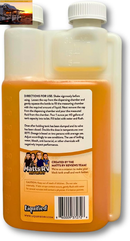 Liquified RV Toilet Treatment - Black Holding Tank Digester - Odor Eliminator - Orange Scent - Matts RV Reviews (Orange, 16Oz)