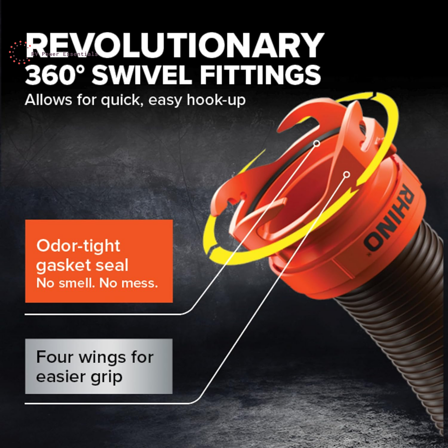 Camco RhinoFLEX 15-Foot RV Sewer Hose Kit with Clear Elbow & 4-in-1 Adapter – Heavy-Duty Flexible RV Dump Hose System