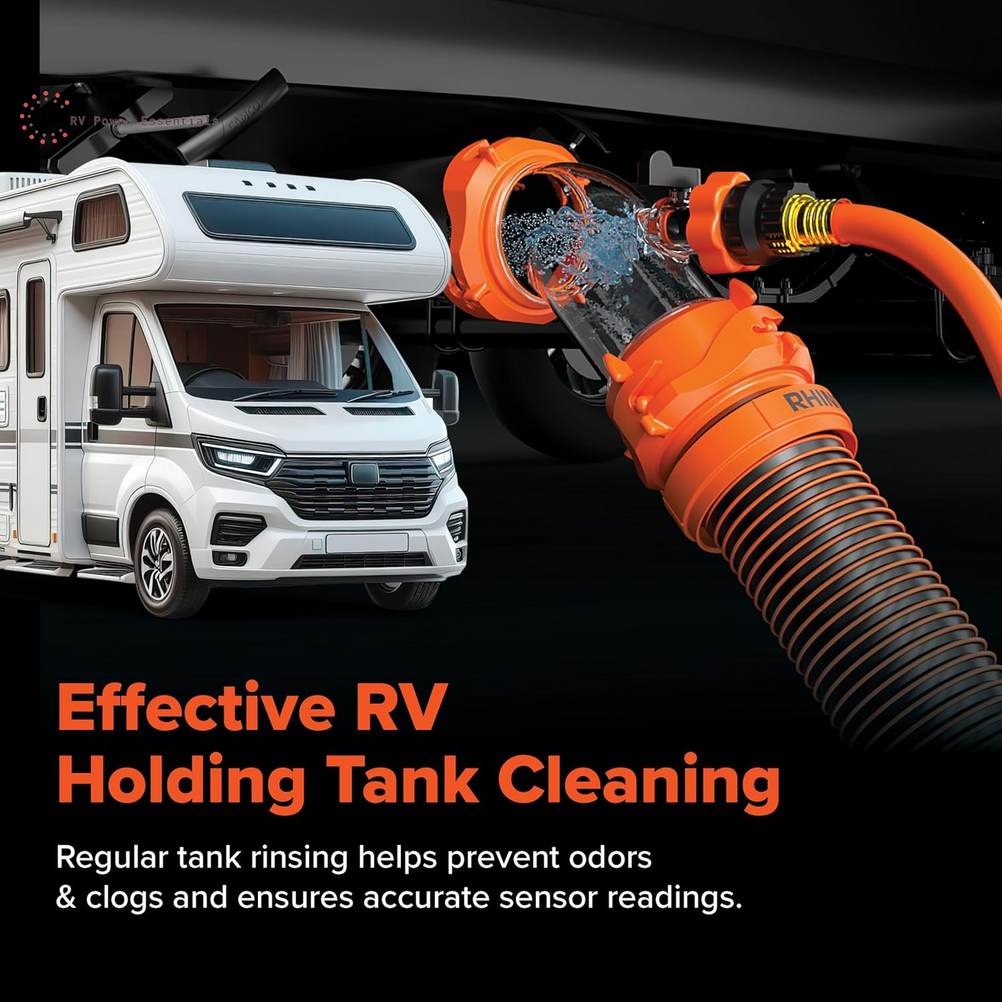 Camco Rhino Blaster RV Tank Rinser w/ Backflow Preventer | Deep-Clean Your RV Waste Tank & Eliminate Odors Fast | Premium Camper Sewer Maintenance Tool 
