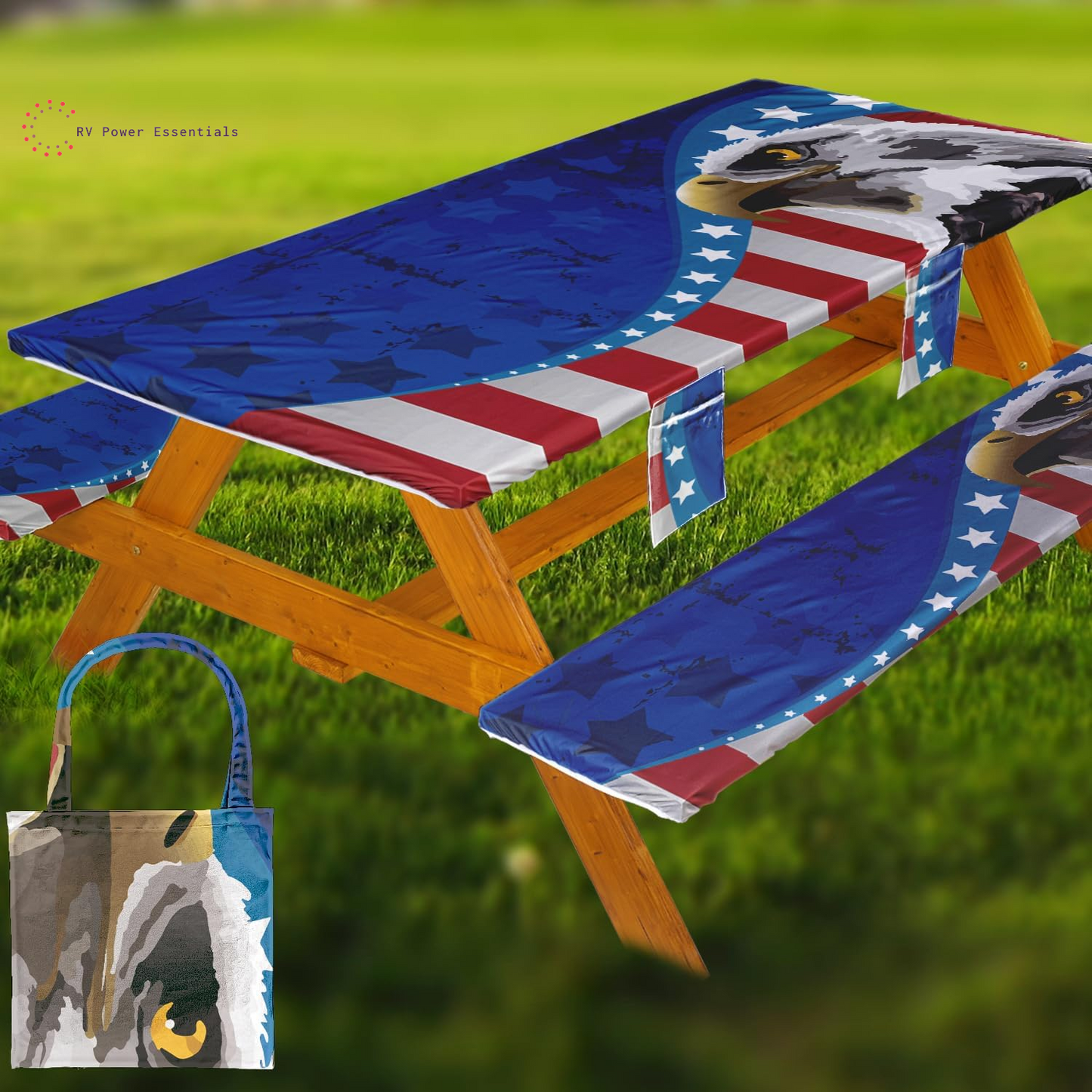 Fitted Waterproof Vinyl Picnic Table & Bench Cover Set – Elastic Edge, Spill-Proof, Easy-Clean Design | Perfect for RV Trips, Camping, Tailgates & Outdoor Adventures