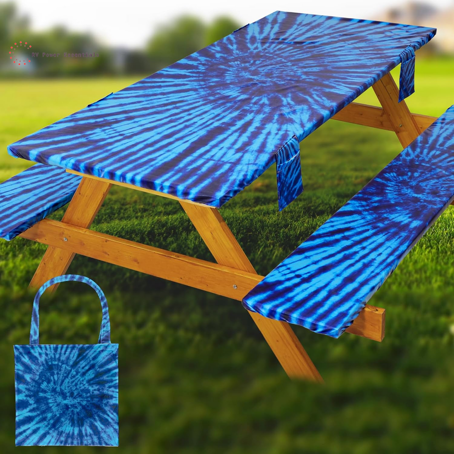 Fitted Waterproof Vinyl Picnic Table & Bench Cover Set – Elastic Edge, Spill-Proof, Easy-Clean Design | Perfect for RV Trips, Camping, Tailgates & Outdoor Adventures