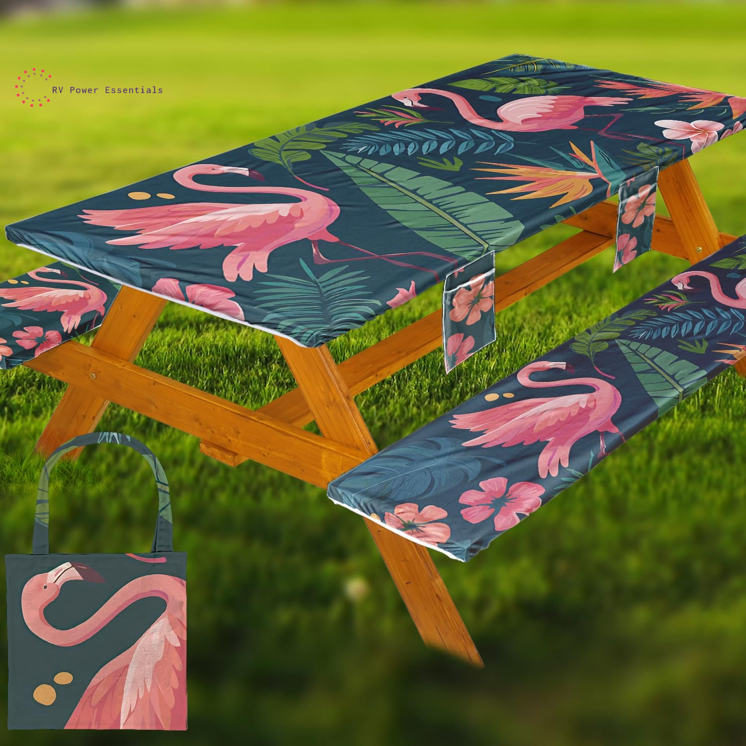 Fitted Waterproof Vinyl Picnic Table & Bench Cover Set – Elastic Edge, Spill-Proof, Easy-Clean Design | Perfect for RV Trips, Camping, Tailgates & Outdoor Adventures